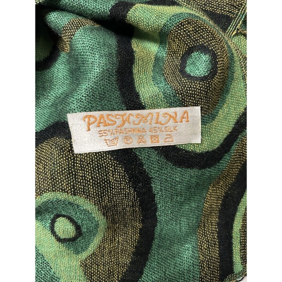 Vintage Pashmina Cashmere Wool, Silk Paisley Fringe Wrap Scarf Stunning Green - Picture 6 of 7